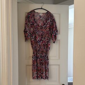 Floral V-Neck Smocked Waist Mini Dress in Navy/Pink